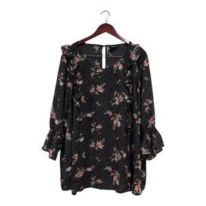 Torrid Ruffle Trim Blouse Top Womens Plus Size 4X Black Floral Smocked Sleeve